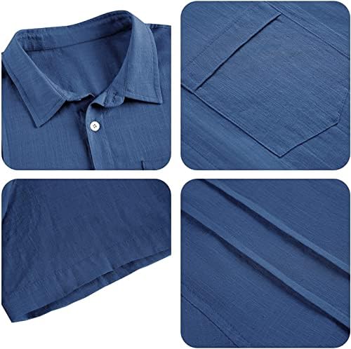 Мъжки памучни ленени ризи с копчета, летни плажни блузи с къс ръкав, лека ежедневни однотонная празнична риза с V-образно деколте