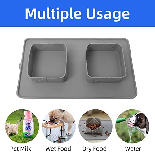 Двойно Сгъваема купа за кучета - Купа за вода за котки и Купа за храна за кучета с Неплъзгащи силиконовата подложка, Здрав