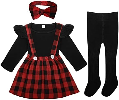 Коледно облекло за малки Момичета, тениска с дълги ръкави, Пола, в клетка от Бъфало, монтиране Комплект есенно-зимни дрехи За