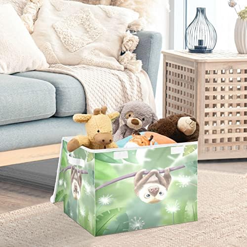 YIMKhome Сладко Бебе Ленивец Джунглата Кутии За Съхранение с Капак Сгъваема Кошница Глухарче Цветя Сгъваема Кутия