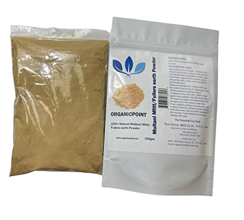 ORGANICPOINT Натурална Глина прах Multani Mitti/Fullers earth Powder за Маски за Лице Multani Clay Powder 250gm