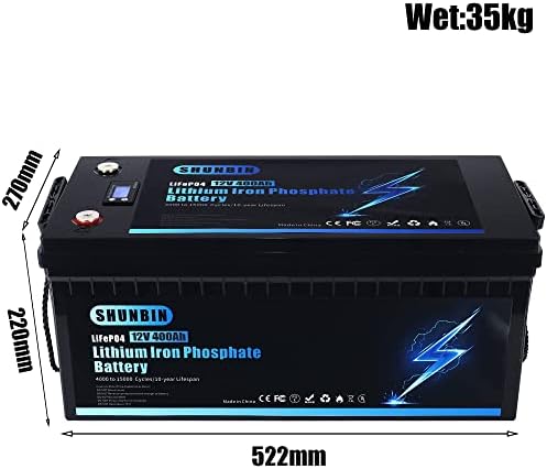 SHUNBIN 400ah 12V Литиево-желязо-фосфатный батерия Lifepo4 4800Wh Вграден 200A BMS с кулонометром 4000 Батерия