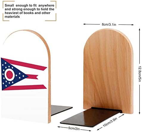 Стойка за книги с Флага на щата Охайо Декоративен Принт Дървени Поставки за книги и за рафтове Опаковка от 1 чифт