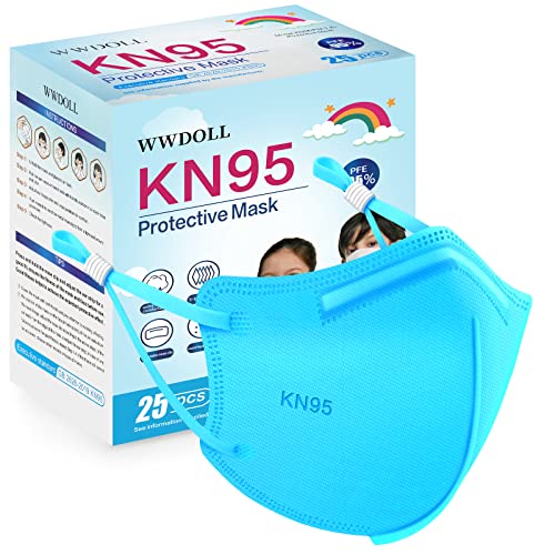 WWDOLL Kids KN95 Маска за лице, 25 Опаковки, 5-Слойна Дишаща Маска KN95 за деца, Син