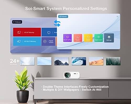 5G WiFi Открит Bluetooth-4K проекторът Поддържа: 19000L 500 ANSI Собствен проектор 1080P, 4D/4P Keystone 450 и 50% увеличение Sovboi Мини-филм проектор, преносим проектор SOI-Smart System за телефон/PC