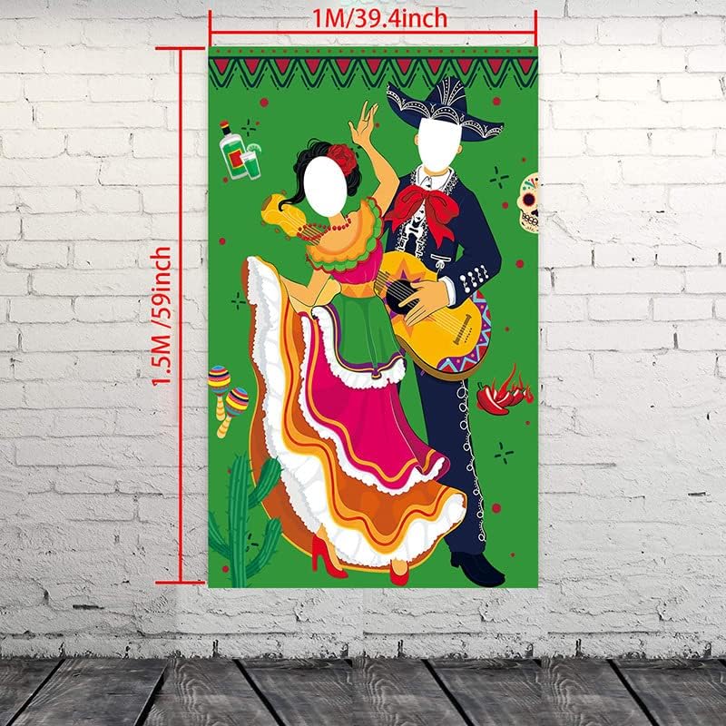 Синко де Майо Фиеста Двойка Снимка Врата Банер 5x3 фута Мексиканска Тема Фон За Снимки на Забавни Игри за
