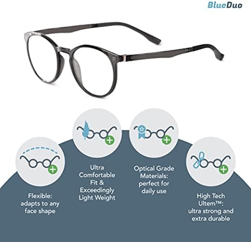 BlueDuo Poet - Кръгли очила със синьо осветление, правят напрежение в очите от компютри, игри, телевизори, отличаващи