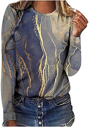 Облекло Памучен Ежедневна Блуза с Дълъг Ръкав и Графичен Дизайн на Тениска за Жени, Есенно-Лятна Тениска с Кръгло