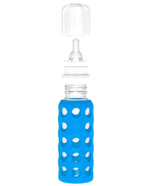 Стъклени бебешки бутилки Lifefactory без бисфенол А със силиконов ръкав - 4 опаковки (9 грама + 4 грама), Orange и океана)