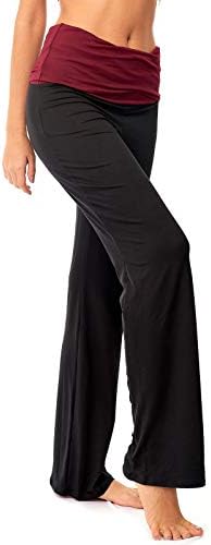 Дамски Ластични Панталони DEAR SPARKLE С флип от облегалката За йога | Контрастиращи Свободни Панталони За