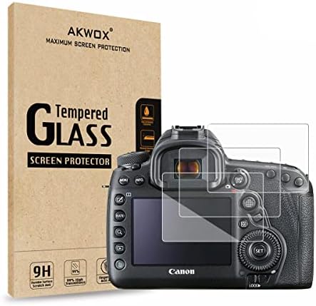 AKWOX (опаковка от 3 броя) Защитен слой от закалено стъкло за Canon EOS 5D MK IV Mark 4, [0,3 мм 2.5 D с висока разделителна