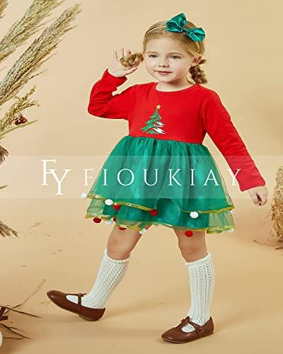 Коледна Рокля-Пакет за Малки Момичета, Празнични Рокли от Тюл в Клетка с Дълги Ръкави и Носа на Главата, Бебешка