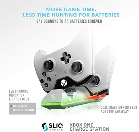 Зарядно устройство за контролер Sliq Xbox One и акумулаторен блок (бял) -Подходящ за две безжични игрови пэдов,
