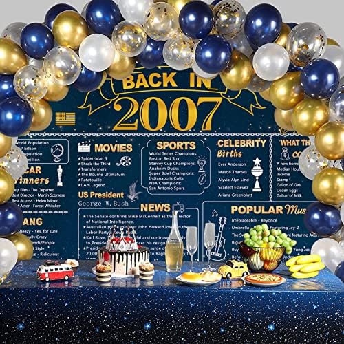 DARUNAXY Sweet 16 Синьото Златна Украса за парти за момичета, Синьо през 2007 г., Банер за 16-ия рожден ден за момче