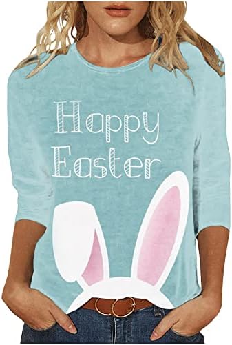 Женска Тениска Happy Easter с Великденски Яйца, Забавни Сладки Тениски с Принтом с 3/4 ръкав, Ежедневни Графична Тениска