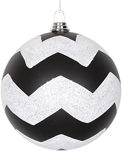 Шевронный Топката с Коледните Орнаменти Vickerman 6 инча, Черно-Бяло Матово Покритие Небьющийся Пластмаса, Празнична Украса