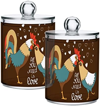 Love Rooster Chicken 2 Опаковки, Държач за памучни тампони, Органайзер, Диспенсер, Пластмасови Буркани за Баня с