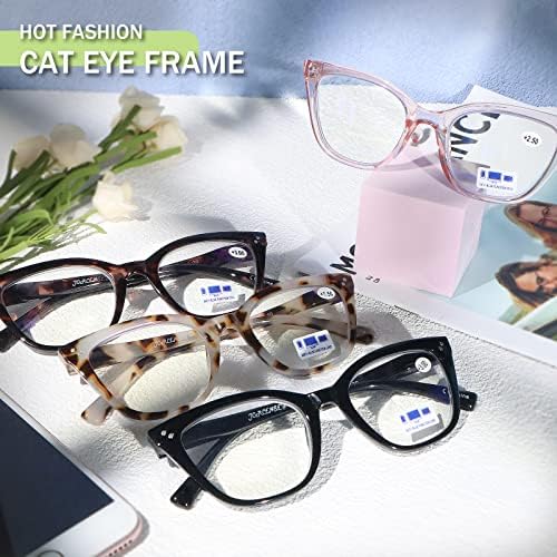 Очила за четене JORCENSEY Котешко око, дамски модни ридеры със синя подсветка, 2 двойки + 1,75