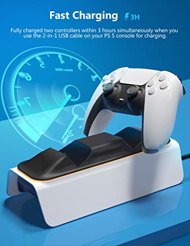 Зарядно Устройство за контролер Kasmotion PS5, Високоскоростно зарядно устройство за бързо зареждане, Стойка с led индикатор, Съвместима с контролер PlayStation 5 DualSense