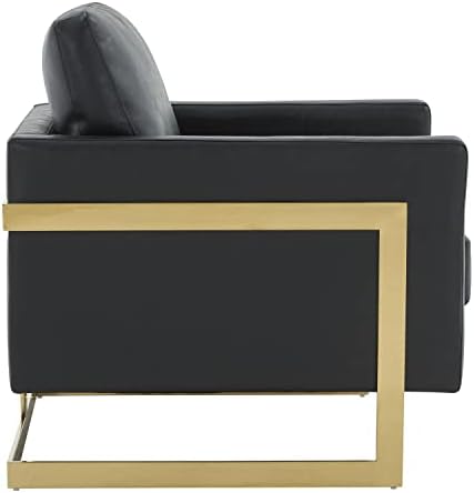 Стол за почивка Lincoln Modern средата на века, обитое кожа, със златни рамки, черно