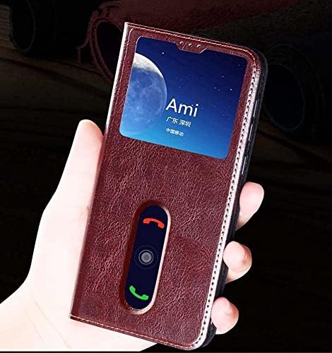 Калъф за мобилен телефон с функция на стента CNHKAU, от прозрачна кожа с прозорци [вътрешна обвивка от TPU], магнитен