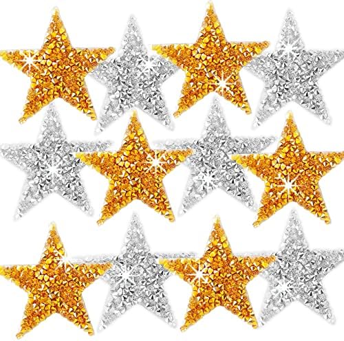 12шт Железни ивици със звездите за дрехи, Ленти с кристали във формата на звезди, Апликация Железни ивици със Звездите,