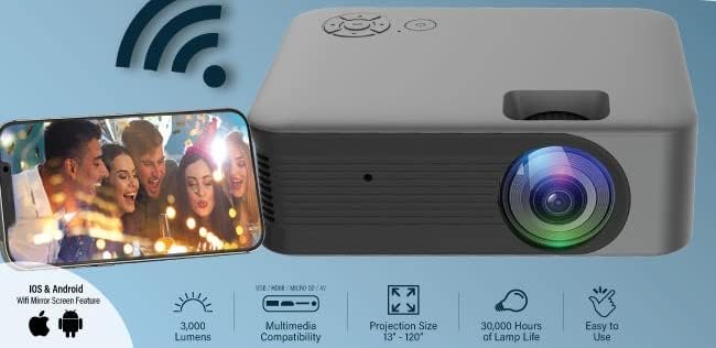 Gabba Goods WiFi Умен проектор Поддържа до 1080P с поддръжка на Wi-Fi Или HDMI Подарък за деца, Телефонен проектор