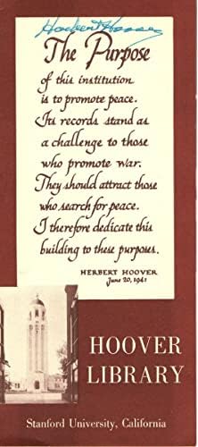 Брошура с автограф Хеберта Хувър Библиотека Хувър в Станфорд JSA XX93878