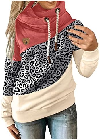 Жена случайни пуловер, блуза, модни обикновена контрастни свободни свитшоты с завязками, блузи с дълъг ръкав и джоб