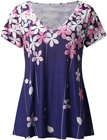 uikmnh Дамски отличава със спокойна Риза с Къс Ръкав, Лятна Блуза С Цветен Модел, Риза