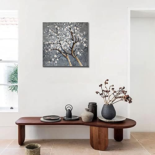 Ръчно рисувани с маслени бои - марка LEREVNUIT white plum blossom-лъки flower 3D платно на абстрактното изкуство, лесно