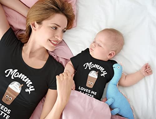 Забавен Комплект Тениски за мама и бебе Мама и аз с лате В тона На Ден на Майката