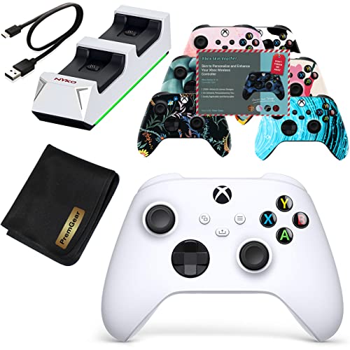 Контролер на Microsoft Xbox (Robot White) за Серия X, Серия S, Xbox One, Windows 10, Android и Ios, в комплект с двухпортовой