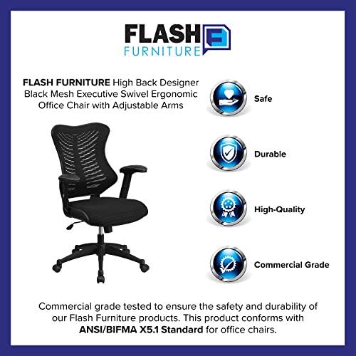 Flash Furniture Kale Дизайнерско Кресло с висока Облегалка от Черна Мрежа За изпълнителни директори, с Ергономичен Офис Стол