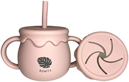 Силиконовата чаша Bonita Sip-n-snack Cup Храни, богат на функции преходна чаша 2 в 1 за бебета и малки деца |