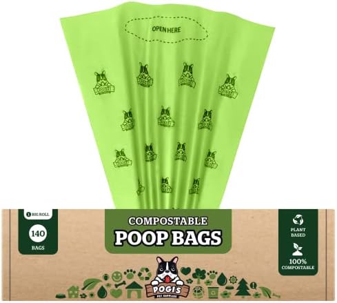 Компостируемые торбички за кучешки какашек Pogi - 140 торбички за кучешки отпадъци Grab & Go е на растителна основа