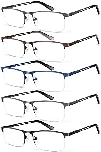 KONHAGO Синя Светлина Блокер Очила за Четене за Мъже, Наполовина Дограма Метални Очила За Четене с Пружинным тръба