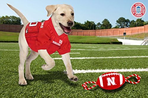 Футболна играчка за кучета Pets First NCAA Nebraska Cornhuskers, От Здрав Найлон материали, Здрави Въжета,