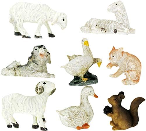 Комплект за коледната сцена на Ferrari & Arrighetti (8 бр): Фигурки на животни - Гъска, Куче, Котка, Катерица, Овца и Овен,