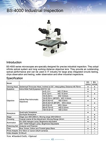 Промишлен Проверки Трехкулярный на Съставния Микроскоп BestScope BS-4000B, Окуляры EWF10x, Обективи в безкрайни