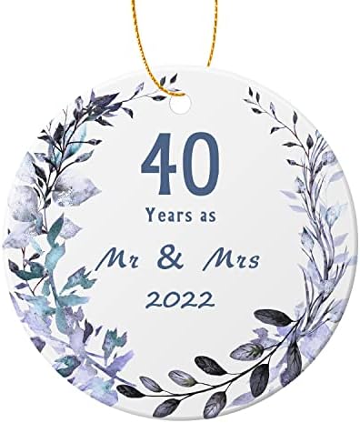Украса на 40-та годишнина от сватба, на 40 Години като г-н и г-жа 2022, Керамично Украса с Окачване за Годишнината,
