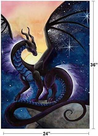 Nightfall by Carla Morrow Полночный Черно Мистична Дракон Фантастичен Постер Космоса на Звездното Небе Звезди