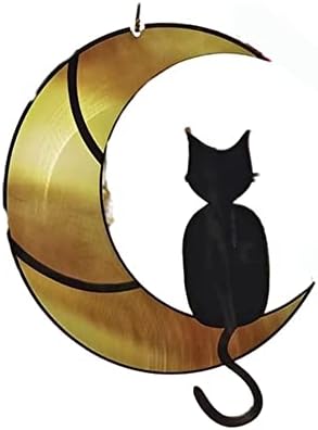 Котка в Луната Черно таби Декор на Луната Витражи На Прозорците Котешки Запомнящи се Подаръци за Любителите на Котки,