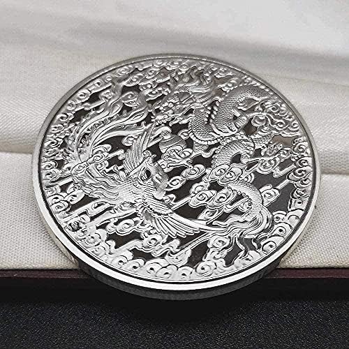 Честит Звяр Тотем Дракон със сребърно покритие Възпоменателни Монети Дракон и Феникс Монети Чэнсян Зодиакални Дракон и Феникс