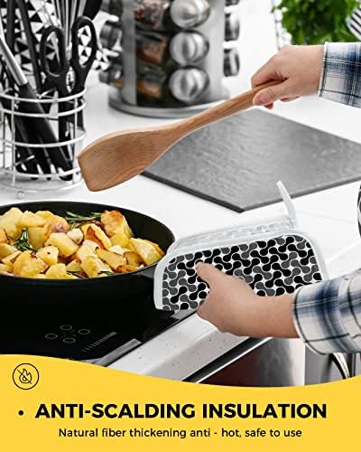 Черно-Сиви Геометрични кухненски ръкавици за кухня, Модерен Бял Титуляр за кухненски ръкавици в стила на Абстрактното