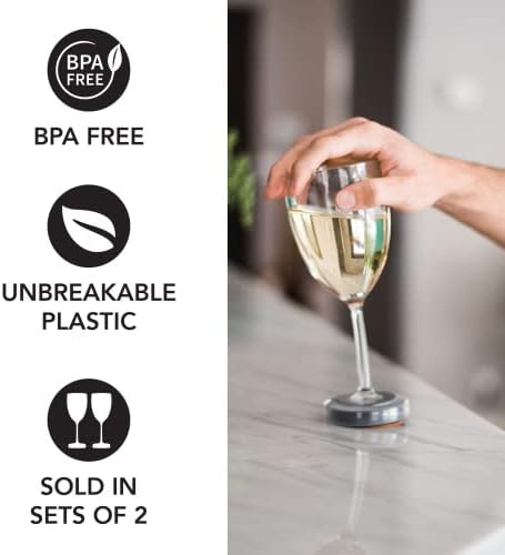 Чаша за вино Mighty Mug No Spill (комплект от 2 чаши вино), Кристално Чист Небьющийся пластмаса Tritan, не съдържа BPA,