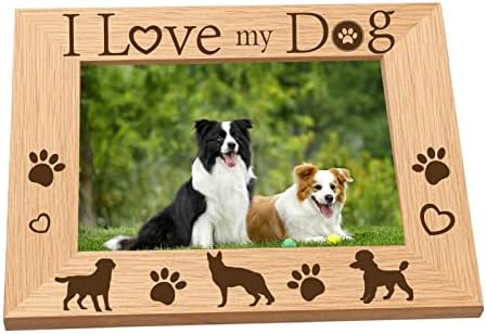 CREATCABIN Обичам Кучето Си Дървена Рамка с Надпис Куче Лапа Кученце Плот 4 x 6 политика на Хоризонтална рамка за снимка