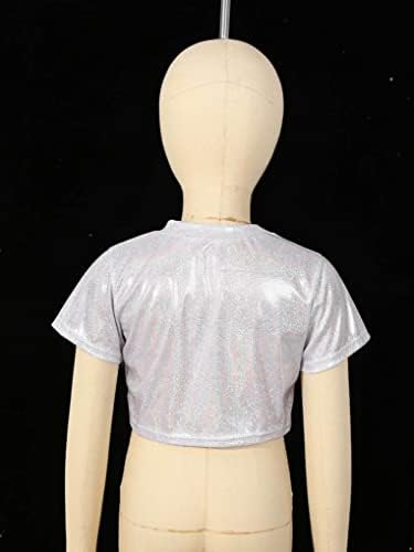 Aiihoo/ Бебешки Съкратен Върхове с Блестящи Метални Модел за Момичета, Тениска с Къси Ръкави за Момчета, Костюм за Модерни Танци, Сребро От 5 До 6 Години