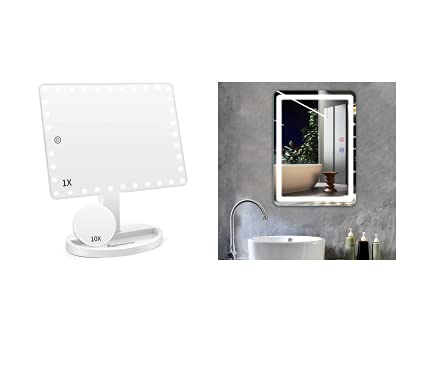 Огледало за гримиране в Сенниците FUNTOUCH Голямо Осветено Огледало в Сенниците баня LED 28 × 20 см