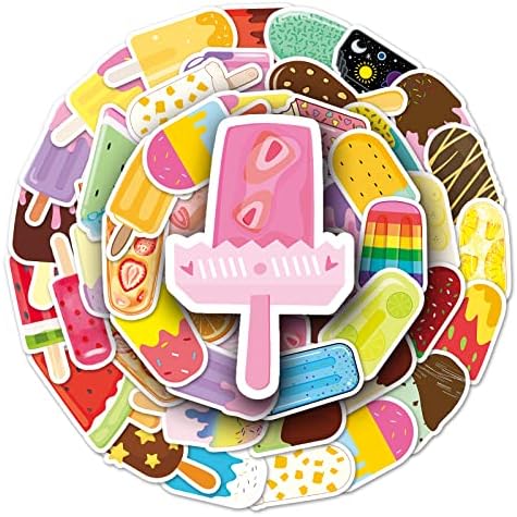 Popsicle Етикети 50 Цветни сладолед Popsicle Водоустойчиви Стикери за Лаптоп Телефон Китара Каска Изрежете и Поставите